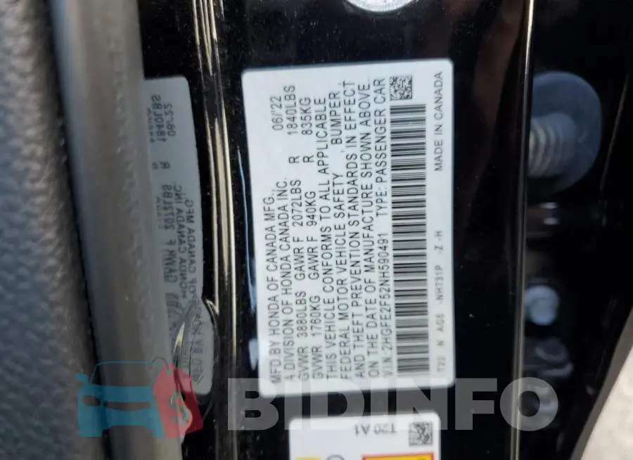 2HGFE2F52NH590491 Photo# 12