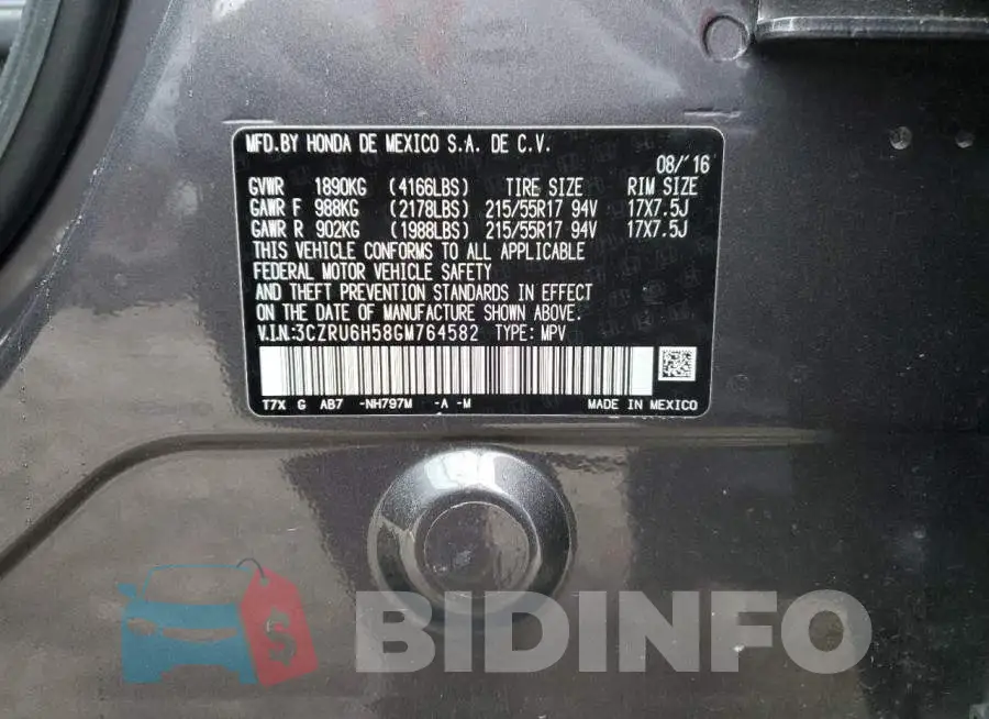 3CZRU6H58GM764582 Photo# 12