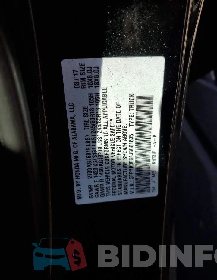 5FPYK3F64JB001835 Photo# 12