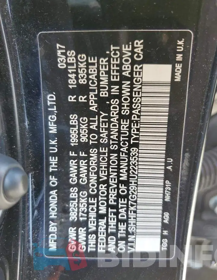 SHHFK7G29HU223539 Photo# 12