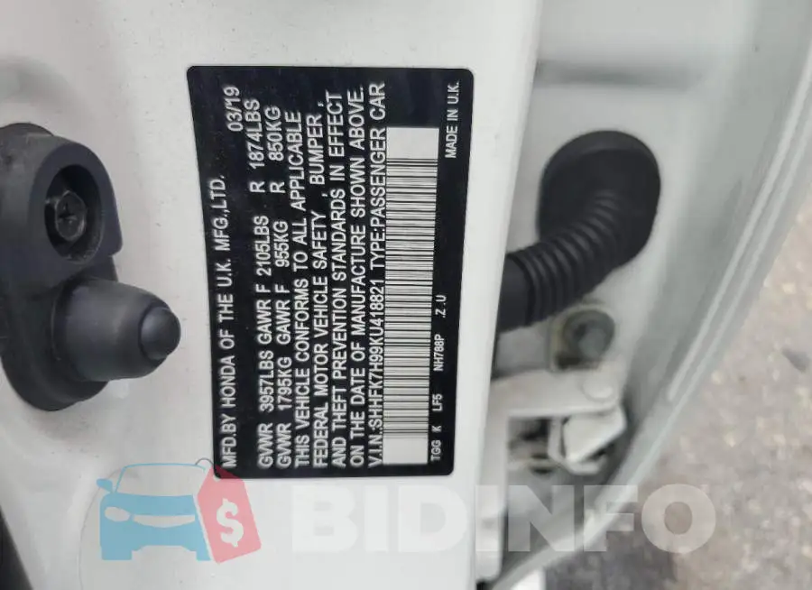 SHHFK7H99KU418821 Photo# 12