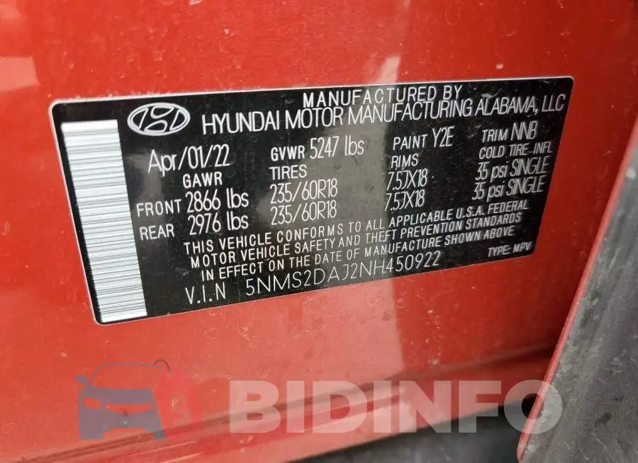 5NMS2DAJ2NH450922 Photo# 13