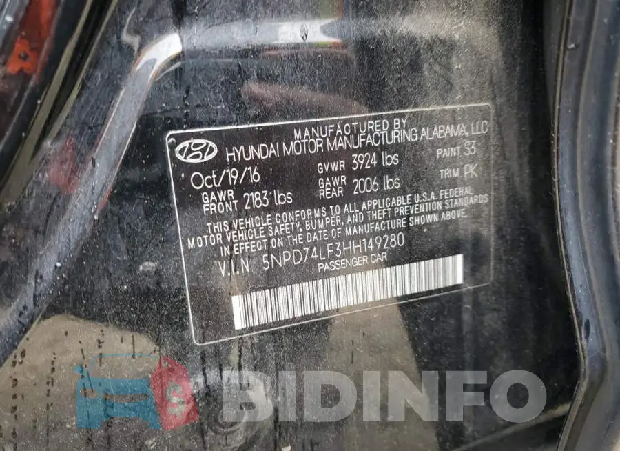 5NPD74LF3HH149280 Photo# 12