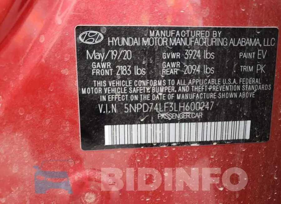 5NPD74LF3LH600247 Photo# 13