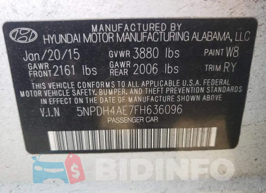 5NPDH4AE7FH636096 Photo# 12
