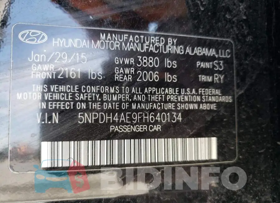 5NPDH4AE9FH640134 Photo# 12