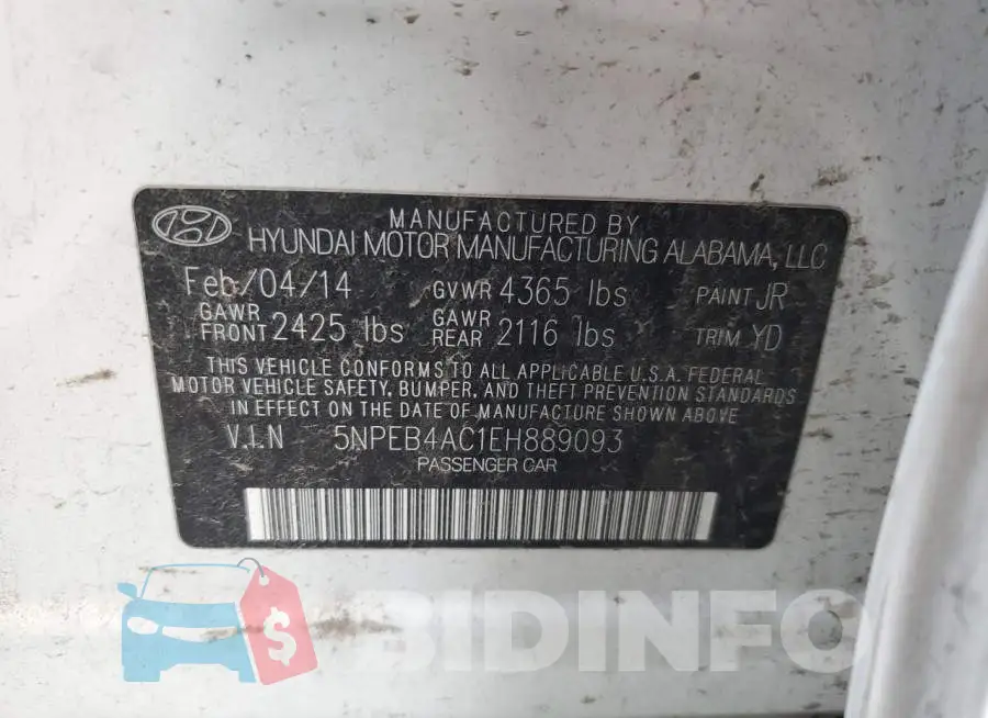 5NPEB4AC1EH889093 Photo# 12