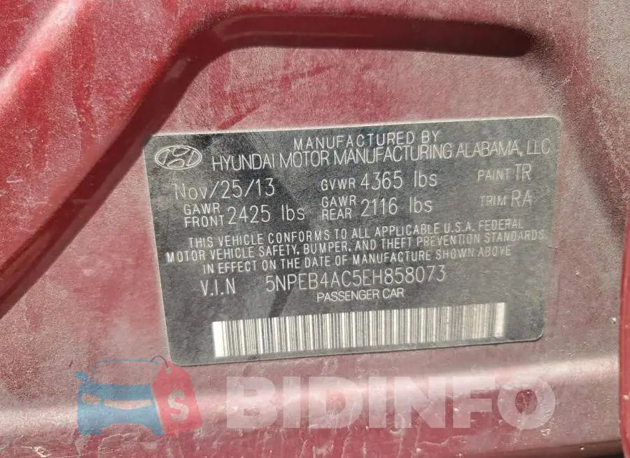 5NPEB4AC5EH858073 Photo# 12