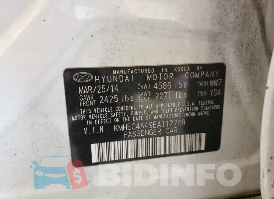 KMHEC4A49EA112749 Photo# 13