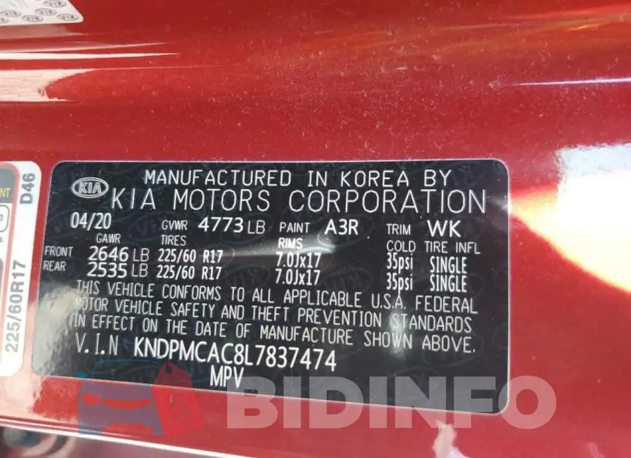 KNDPMCAC8L7837474 Photo# 12