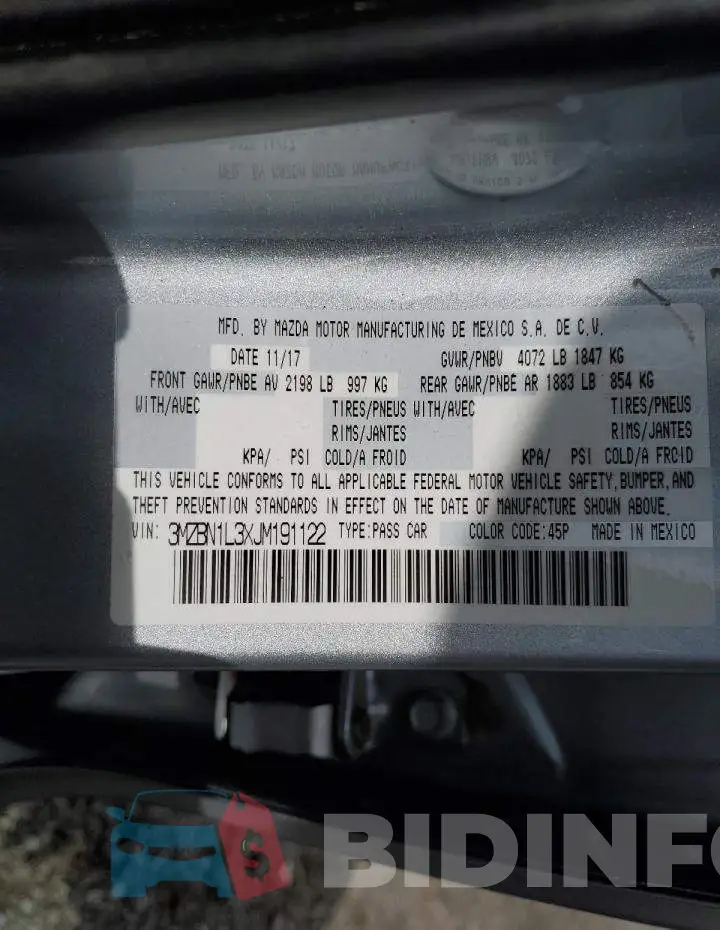 3MZBN1L3XJM191122 Photo# 13