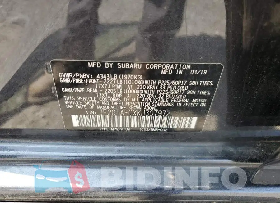 JF2GTAECXKH307972 Photo# 12