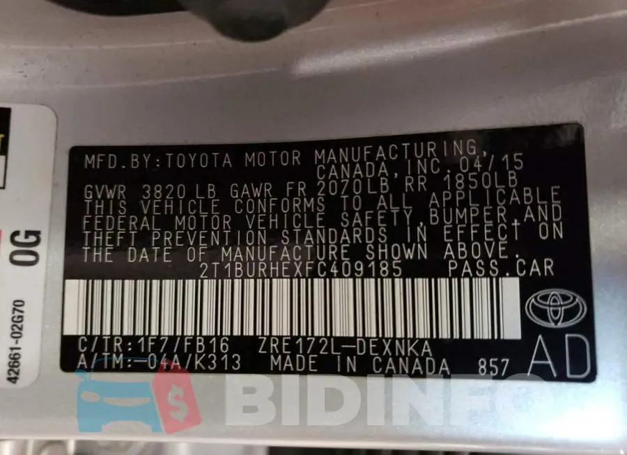 2T1BURHEXFC409185 Photo# 12