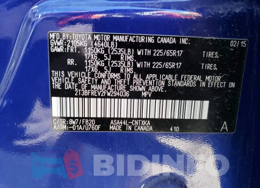 2T3BFREV2FW294036 Photo# 13