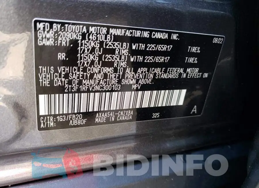 2T3F1RFV3NC300103 Photo# 14