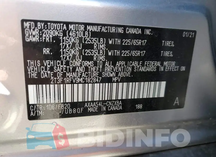 2T3F1RFV9MC182847 Photo# 13