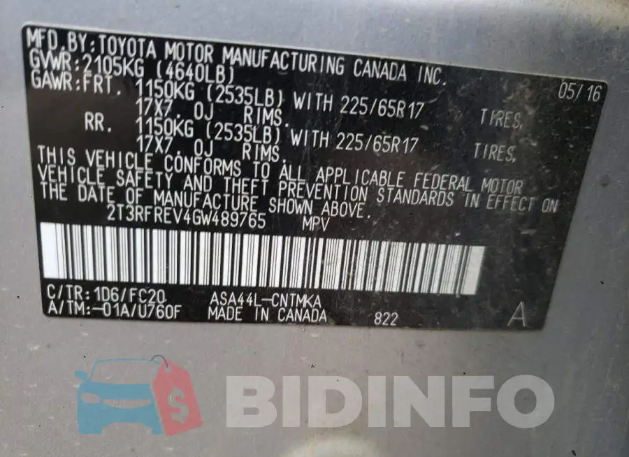 2T3RFREV4GW489765 Photo# 12