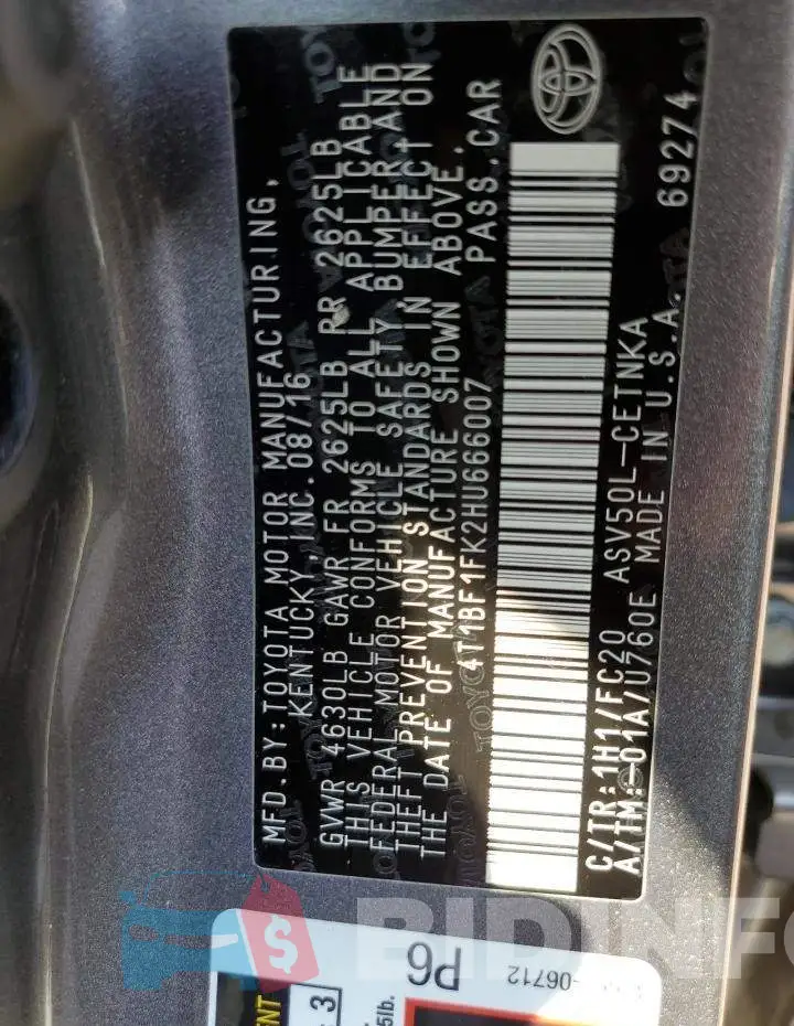 4T1BF1FK2HU666007 Photo# 10