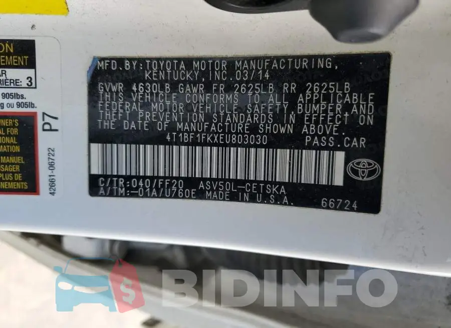 4T1BF1FKXEU803030 Photo# 13