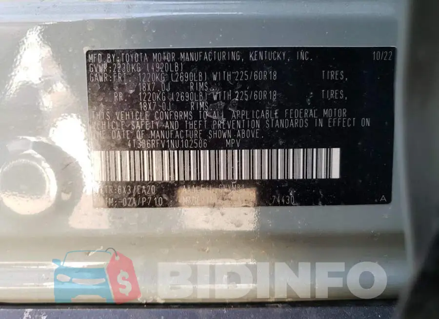 4T3B6RFV1NU102506 Photo# 13