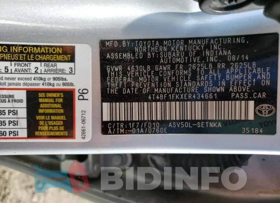 4T4BF1FKXER434661 Photo# 13