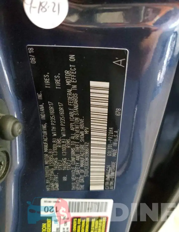 5TDYZ3DC8KS966742 Photo# 13