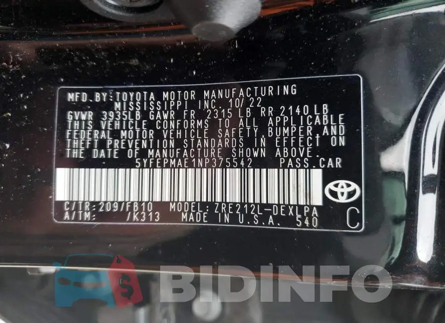 5YFEPMAE1NP375542 Photo# 12