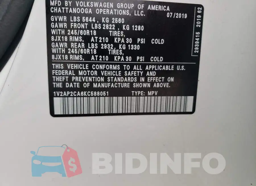 1V2AP2CA6KC588051 Photo# 14