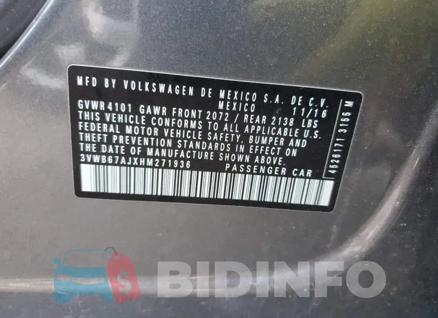 3VWB67AJXHM271936 Photo# 13