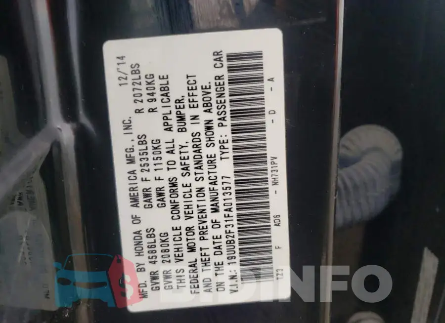19UUB2F31FA013577 Photo# 12
