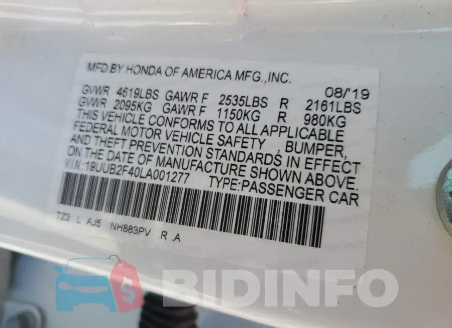 19UUB2F40LA001277 Photo# 12