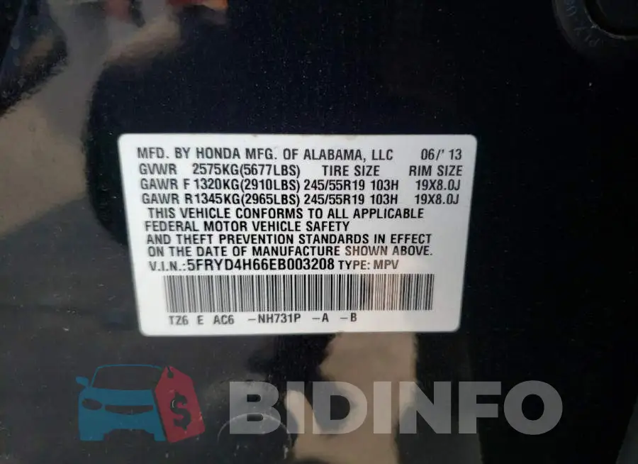 5FRYD4H66EB003208 Photo# 12