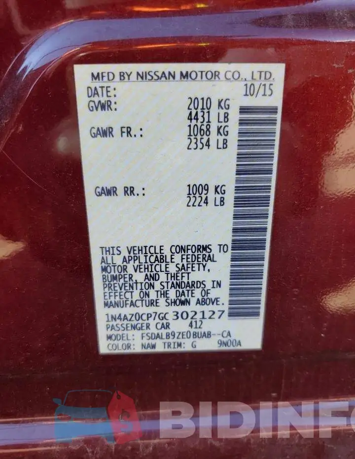 1N4AZ0CP7GC302127 Photo# 13