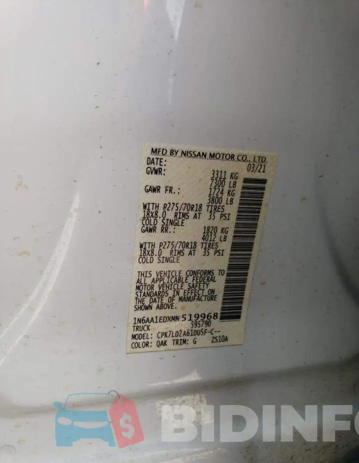 1N6AA1EDXMN519968 Photo# 13