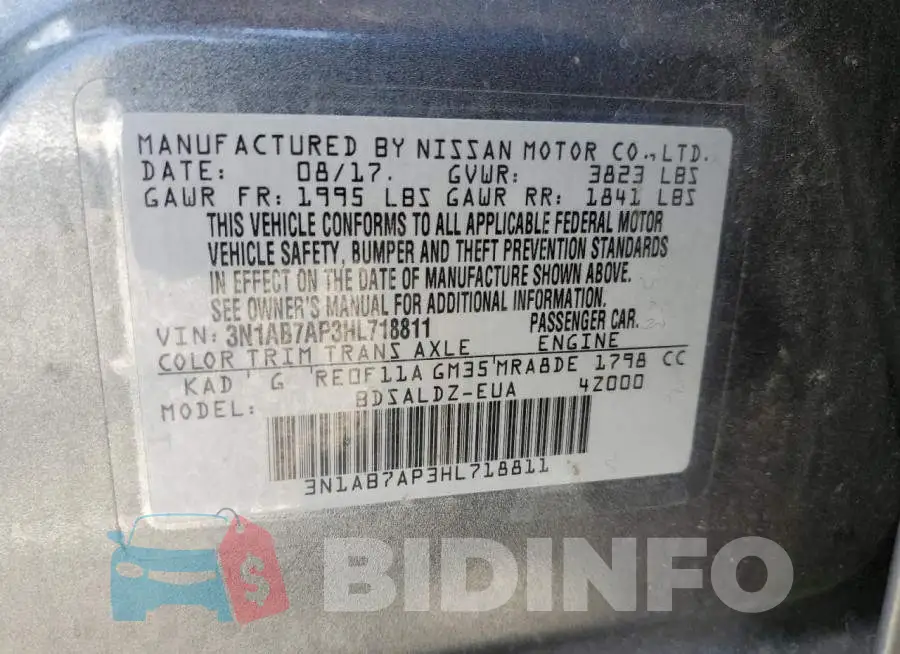 3N1AB7AP3HL718811 Photo# 12