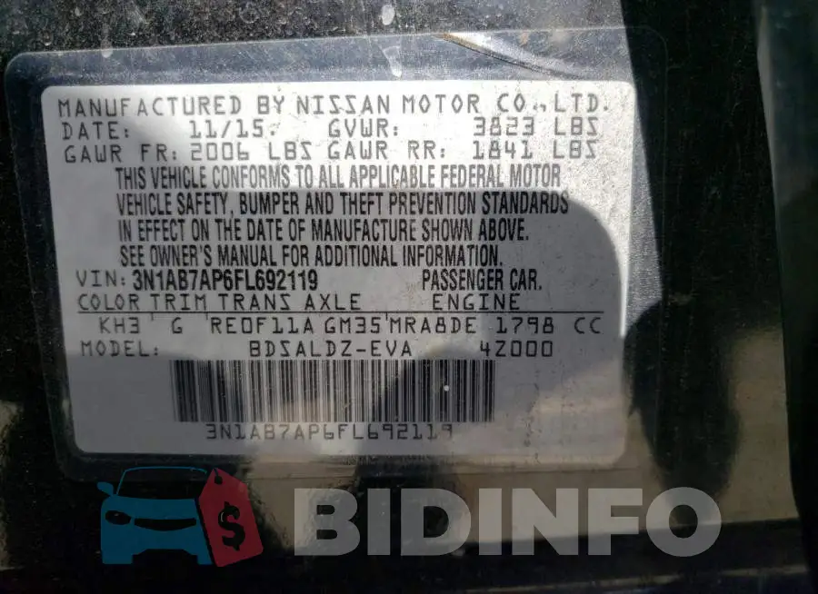 3N1AB7AP6FL692119 Photo# 12