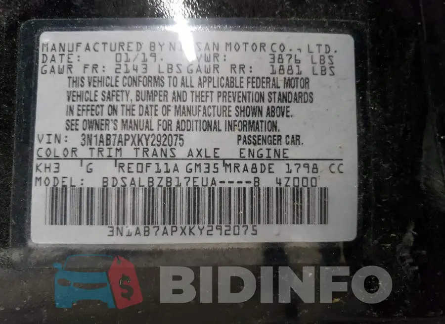3N1AB7APXKY292075 Photo# 12