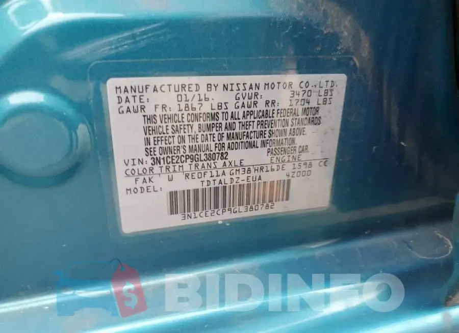 3N1CE2CP9GL380782 Photo# 13