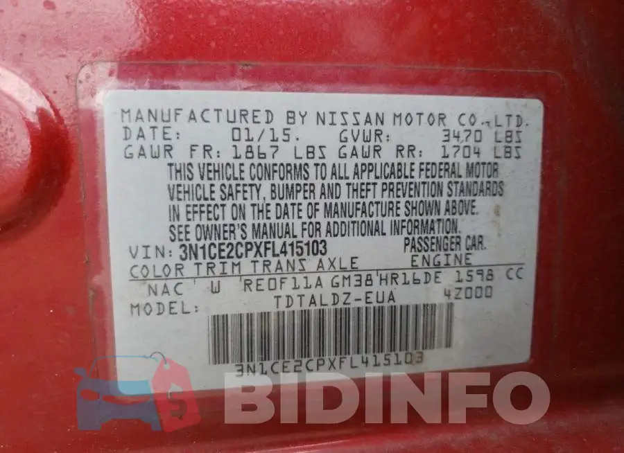 3N1CE2CPXFL415103 Photo# 12