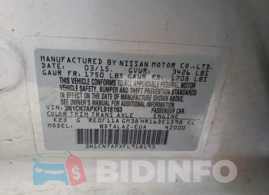 3N1CN7APXFL918193 Photo# 12