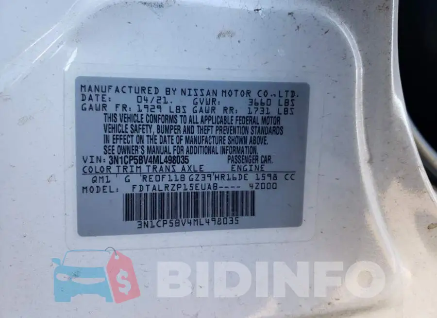 3N1CP5BV4ML498035 Photo# 13