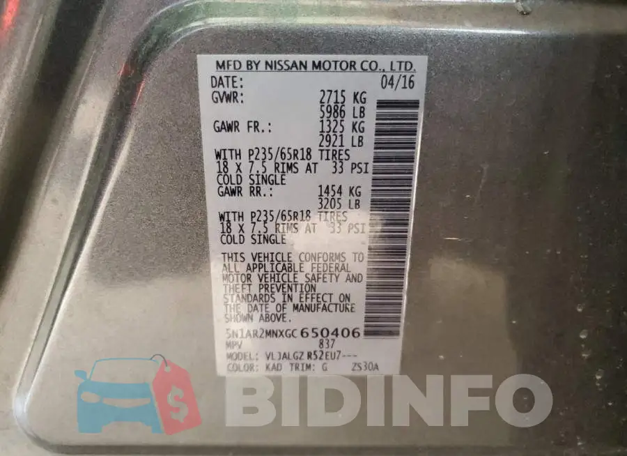 5N1AR2MNXGC650406 Photo# 13