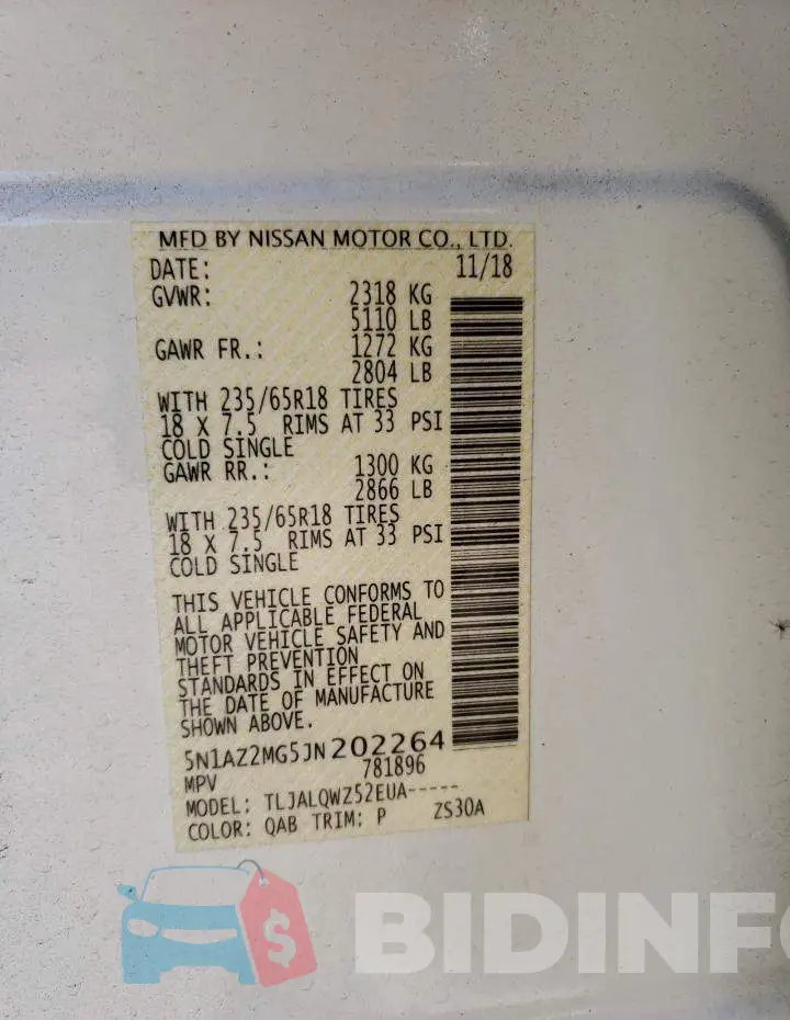 5N1AZ2MG5JN202264 Photo# 10