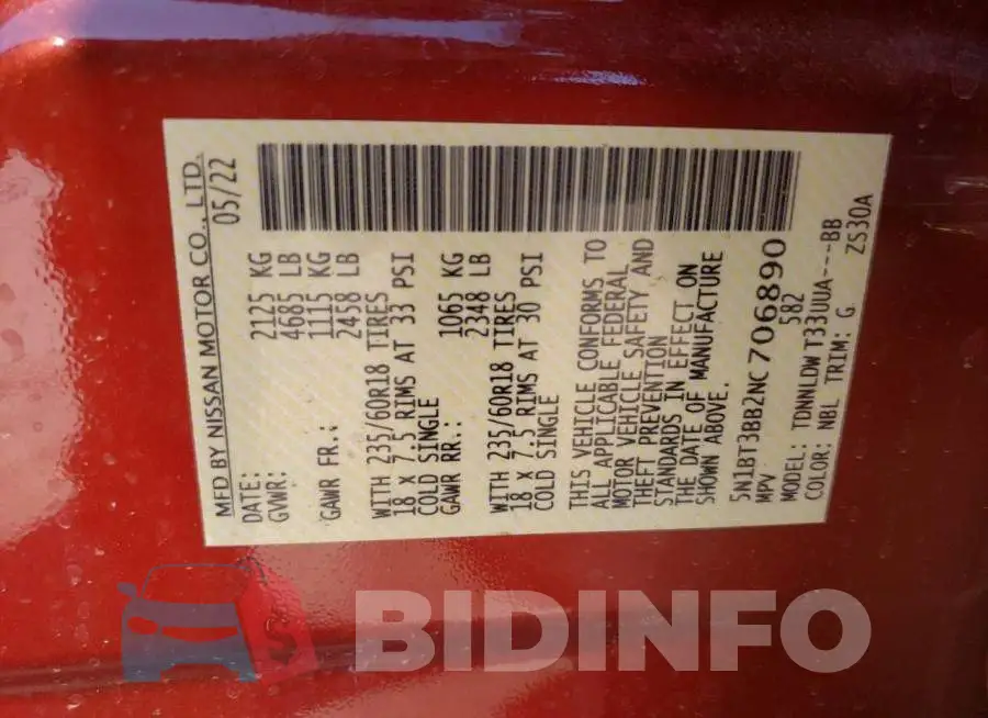 5N1BT3BB2NC706890 Photo# 13