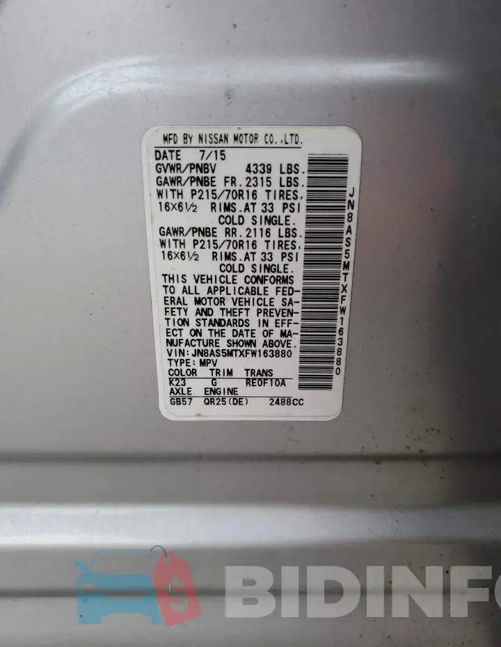 JN8AS5MTXFW163880 Photo# 13