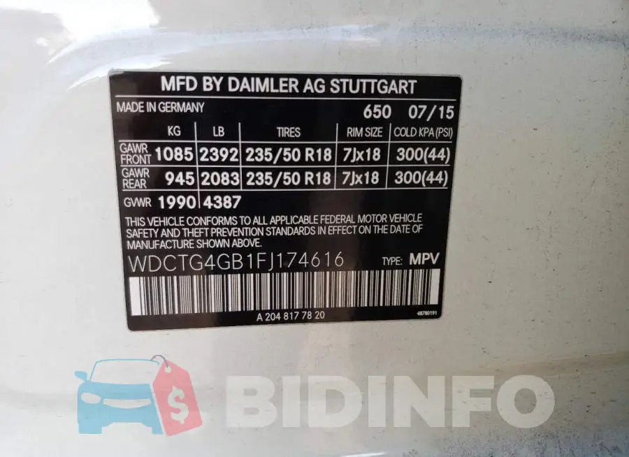 WDCTG4GB1FJ174616 Photo# 13