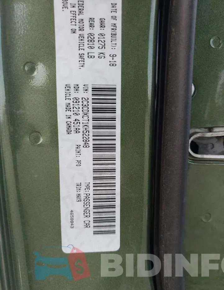 2C3CDXCT1KH522848 Photo# 12