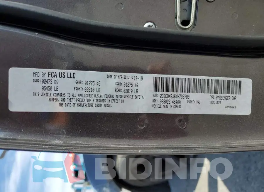 2C3CDXGJ6KH736789 Photo# 13