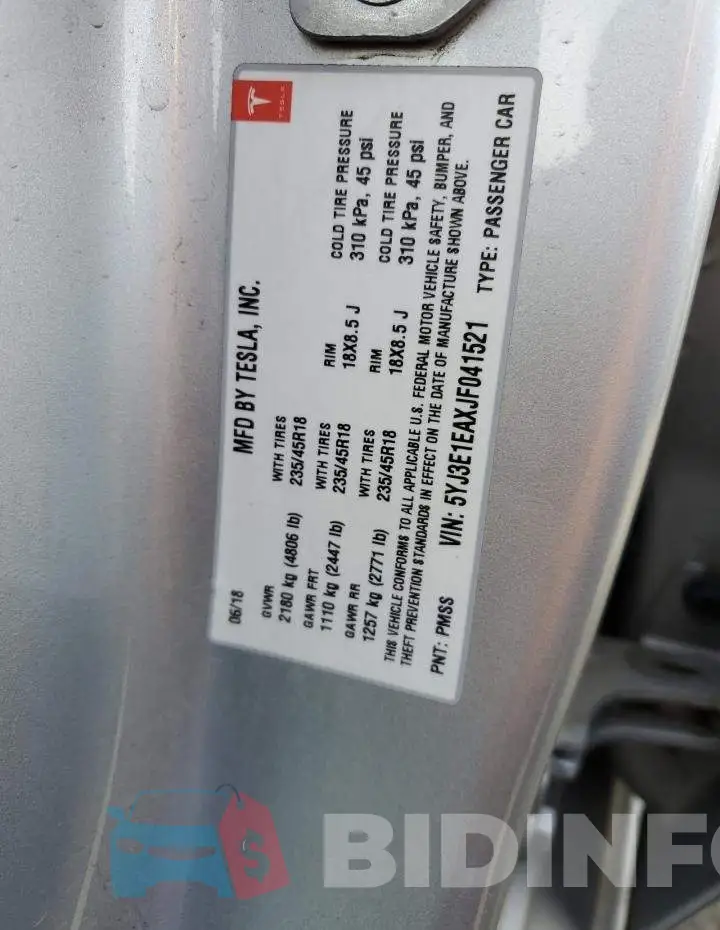 5YJ3E1EAXJF041521 Photo# 12