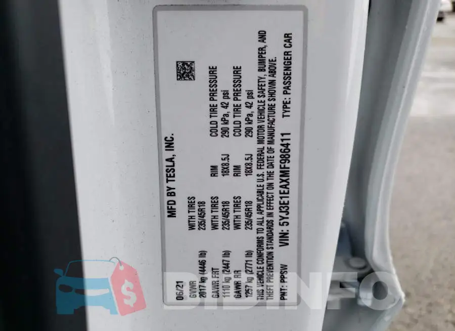 5YJ3E1EAXMF986411 Photo# 13